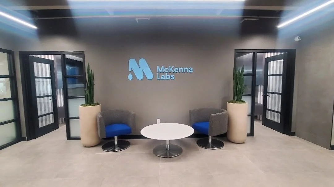 McKenna Labs Interior Officefront Sign Package – Designed, Fabricated, and Installed by DN Signs in Fullerton, Orange County. Call 310-608-6099 to Schedule a Custom Quote