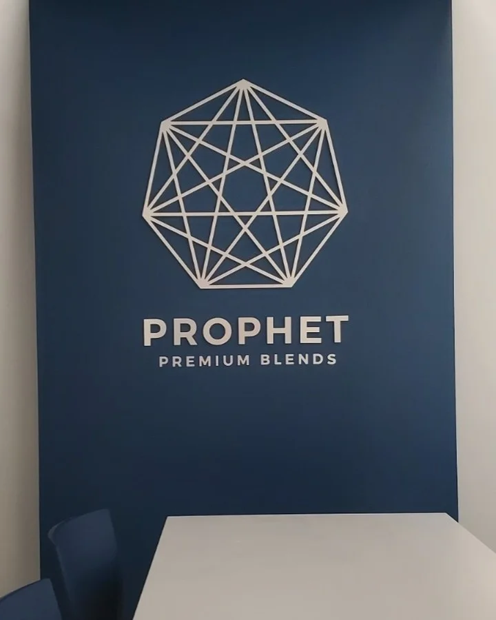 Fabrication and Installation of Brushed Aluminum Lobby Sign for Prophet Premium Blends by DN Signs