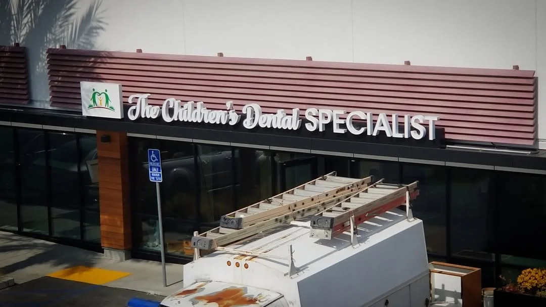 Exterior Storefront Front-Illuminated Channel Letters Sign Package for The Children’s Dental Specialist in Ladera Heights by DN Signs Orange County. Call 310-608-6099 to Schedule On-Site Estimate